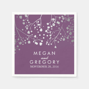Gipskraut Silver und Amethyst Wedding Serviette