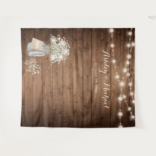 Gipskraut String Light Rustic Weddrop Wandteppich (Vorderseite (Horizontal))