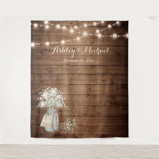 Gipskraut String Light Rustic Weddrop Wandteppich (Vorderseite)