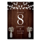 Gipskraut String Lights Elegante Hochzeit Tischnummer (Vorderseite)