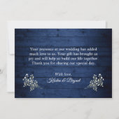 Gipskraut String Lights Navy Blue Wood Wedding Dankeskarte (Rückseite)