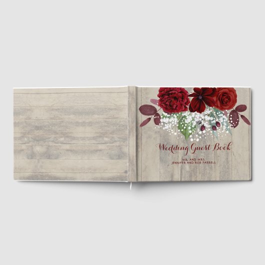 Gipskraut und Burgund Blume Rustikale Hochzeit Gästebuch (Voll)