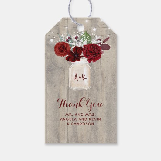 Gipskraut und Burgund Blume Rustikale Hochzeit Geschenkanhänger (Vorderseite)