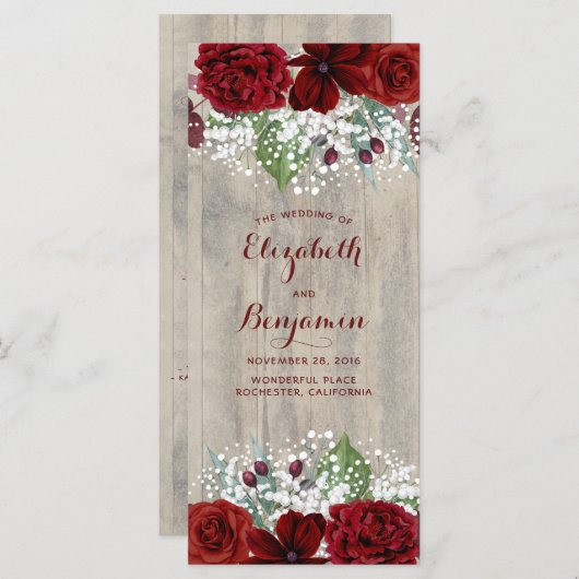 Gipskraut und Burgund Blume Rustikale Programme (Vorne/Hinten)