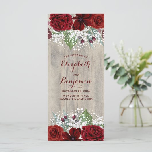 Gipskraut und Burgund Blume Rustikale Programme (Stehend Vorderseite)