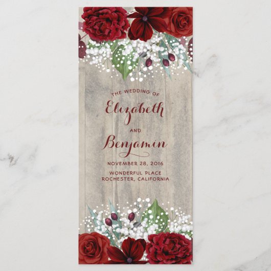 Gipskraut und Burgund Blume Rustikale Programme (Vorderseite)