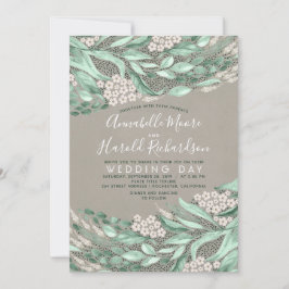 Gipskraut und Grüne Elegante Rustikale Hochzeit Einladung