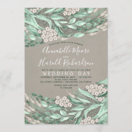 Gipskraut und Grüne Elegante Rustikale Hochzeit Einladung