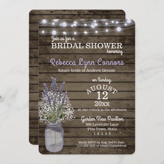 Gipskraut und Lavendel Rustikales Brautparty Einladung (Vorne/Hinten)