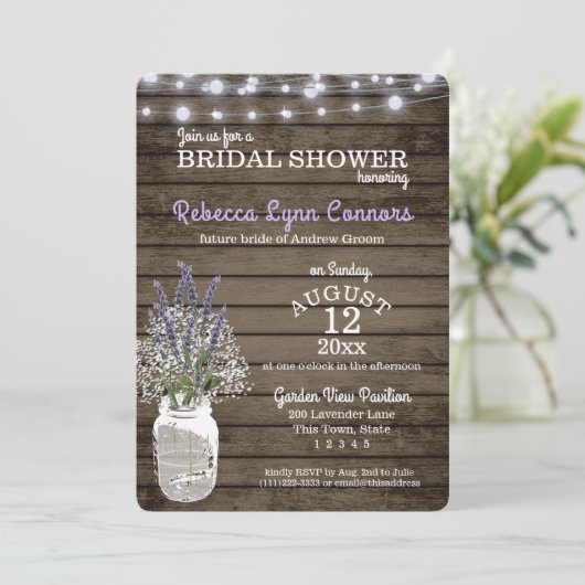 Gipskraut und Lavendel Rustikales Brautparty Einladung (Stehend Vorderseite)