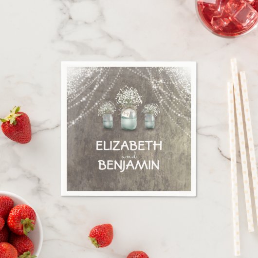 Gipskraut und Mason Jar Barn Wedding Serviette (Beispiel)