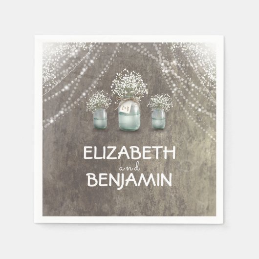 Gipskraut und Mason Jar Barn Wedding Serviette (Vorderseite)