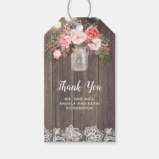 Gipskraut und Rosa Blume Rustikale Hochzeit Geschenkanhänger (Vorderseite)