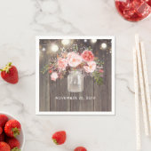 Gipskraut und Rosa Blumenmason Jar Rustikal Serviette (Beispiel)