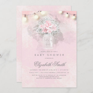 Gipskraut und Rosa Rosen Rustikale Babydusche Einladung