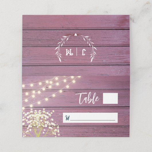Gipskraut- und Strandlicht Lila Holzverheiratung Platzkarte (Außenseite Aufgefaltet)