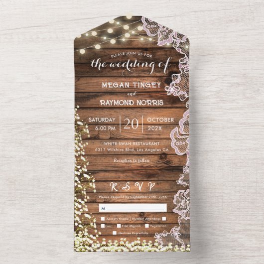 Gipskraut- und Streichellichter Rustikale Hochzeit All In One Einladung (Innen Boden)