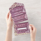 Gipskraut- und String-Lights Holz Lila All In One Einladung (Abreißen)