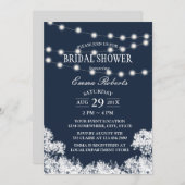 Gipskraut- und String-Lights Navy-Brautparty Einladung (Vorne/Hinten)