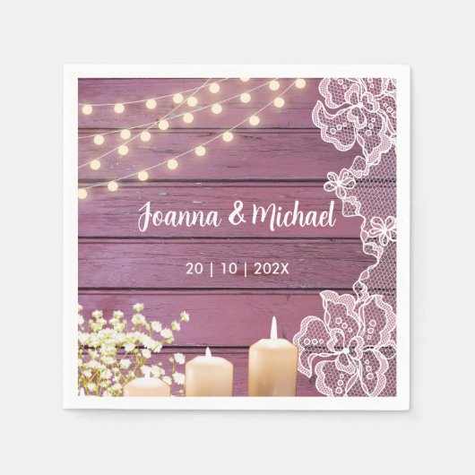 Gipskraut- und String-Lights Rustikale rosa Hochze Serviette (Vorderseite)