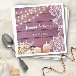 Gipskraut- und String-Lights Rustikale rosa Hochze Serviette