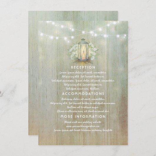 Gipskraut und Vintage Laternenhochzeiten Details Begleitkarte (Vorne/Hinten)