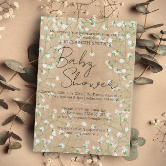 Gipskraut Watercolor Floral Boho Babydusche Einladung