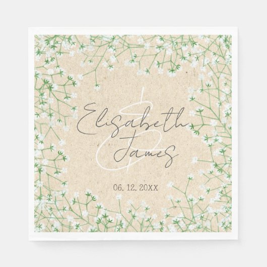 Gipskraut Watercolor Rustic Boho Chic Wedding Serviette (Vorderseite)