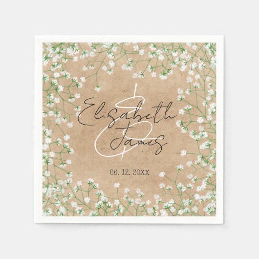 Gipskraut Watercolor Rustic Boho Chic Wedding Serviette (Vorderseite)