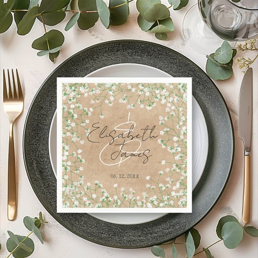 Gipskraut Watercolor Rustic Boho Chic Wedding Serviette