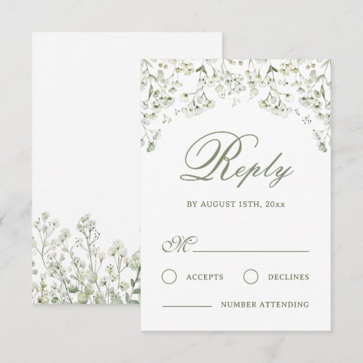Gipskraut Wedding RSVP Card Karte (Vorne/Hinten)
