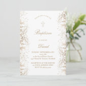 Gipskraut-weiße Blume | Babytaufe Einladung (Stehend Vorderseite)