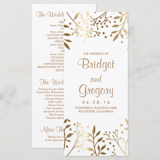 Gipskraut White and Gold Hochzeitsprogramme Programm (Vorne/Hinten)