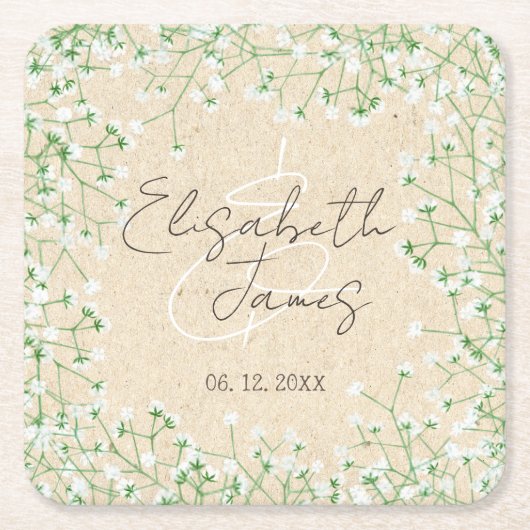 Gipskraut White Blume Rustic Boho Wedding Rechteckiger Pappuntersetzer (Vorderseite)