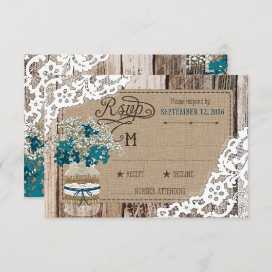 Gipskraut Wood Lace Rustic RSVP Card (Vorne/Hinten)