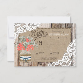 Gipskraut Wood Lace Rustic RSVP Card Karte