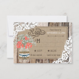 Gipskraut Wood Lace Rustic RSVP Card Karte