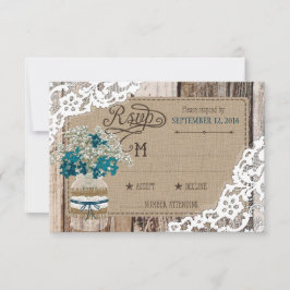 Gipskraut Wood Lace Rustic RSVP Card Karte