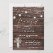 Gipskraut Wood & Mason Jar String Lights Einladung (Vorderseite)