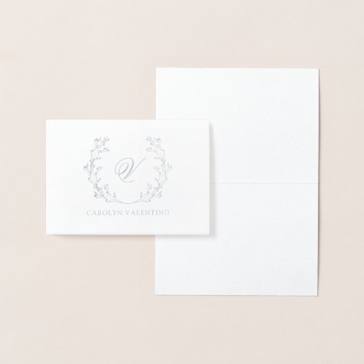 Gipskraut Wreath Silver Monogram Folienkarte (Anzeige)