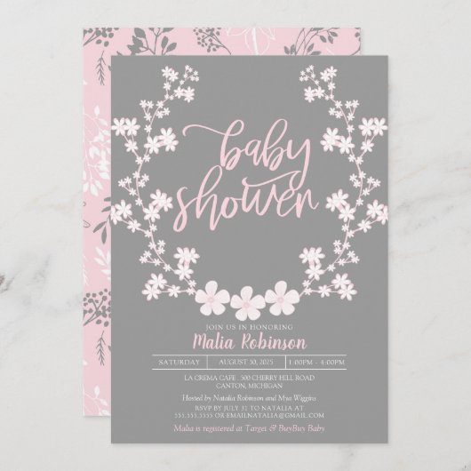 Gipskrautwreath-Blumenbaby-Dusche Einladung (Vorne/Hinten)