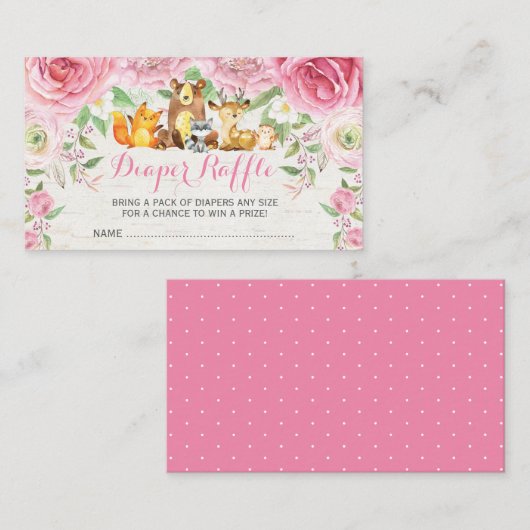 Gir Woodland Pink Floral Baby Diaper Raffel Ticket Begleitkarte (Vorne/Hinten)