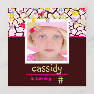 Giraff + Floral Foto / Personalisiertes Party Einl Einladung