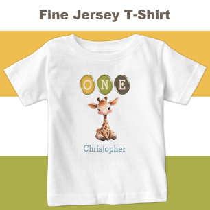 Giraffe 1. Geburtstag mit dem Namen blau Baby T-shirt