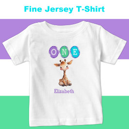 Giraffe 1. Geburtstag mit lila Namen Baby T-shirt