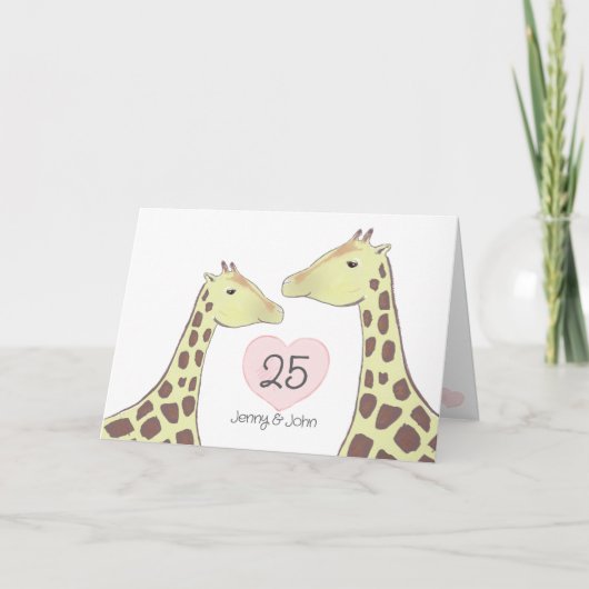 Giraffe 25. Silver Wedding Anniversary Karte (Vorderseite)