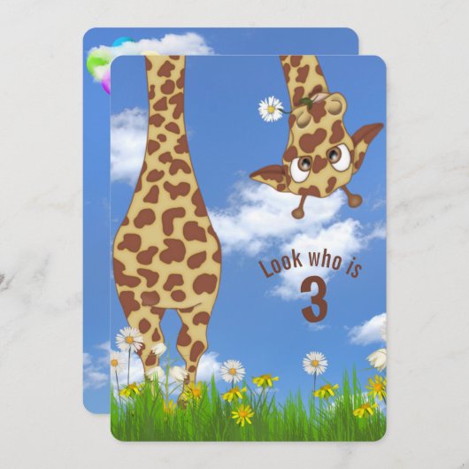Giraffe 3. Geburtstags-Party Einladung (Vorne/Hinten)
