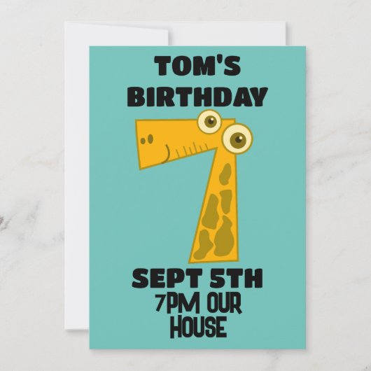 GIRAFFE 7. GEBURTSTAG EINLADUNG (Vorderseite)