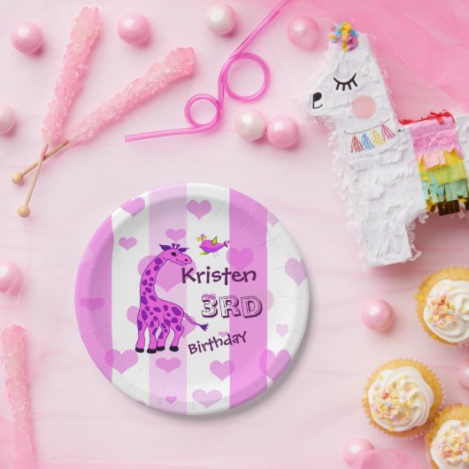 Giraffe-Abbildung in rosa Farbe Pappteller (Party)
