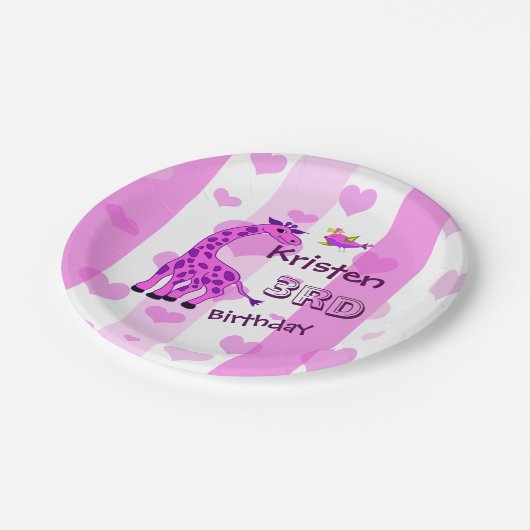 Giraffe-Abbildung in rosa Farbe Pappteller (Schrägansicht)